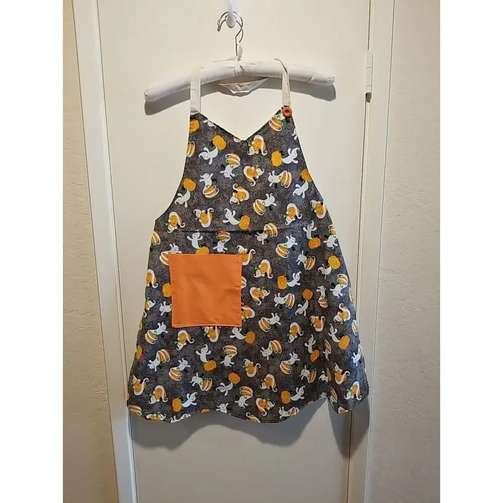 Handmade Halloween Themed Full Bib Apron Ghosts JackOLanterns Spiders Pocket New